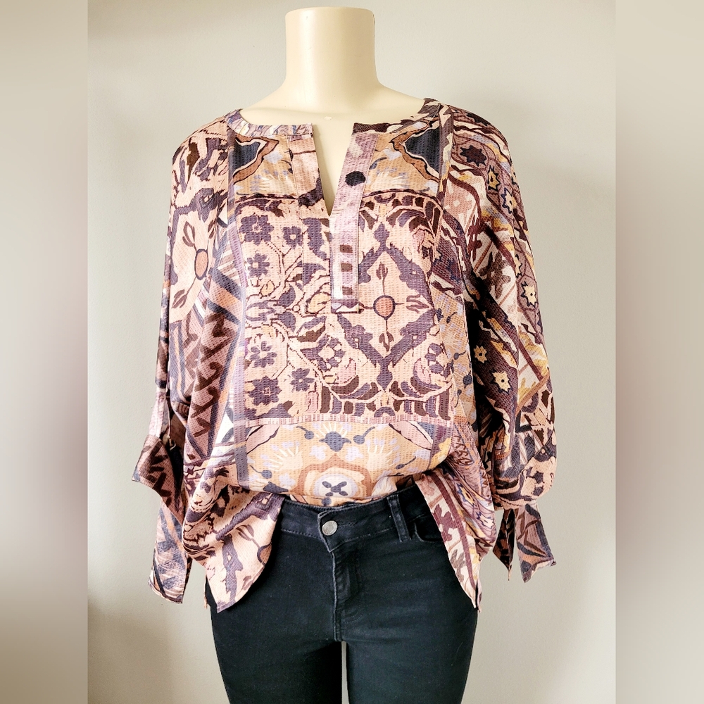 Chico's Bohemian/Aztec Print Women's Tunic Blouse Top Flowy 2/Large